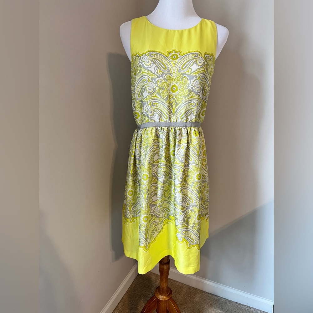LOFT Yellow and Gray Paisley Midi Dress